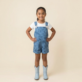 Midnight Blue Hibiscus Denim Short Overalls