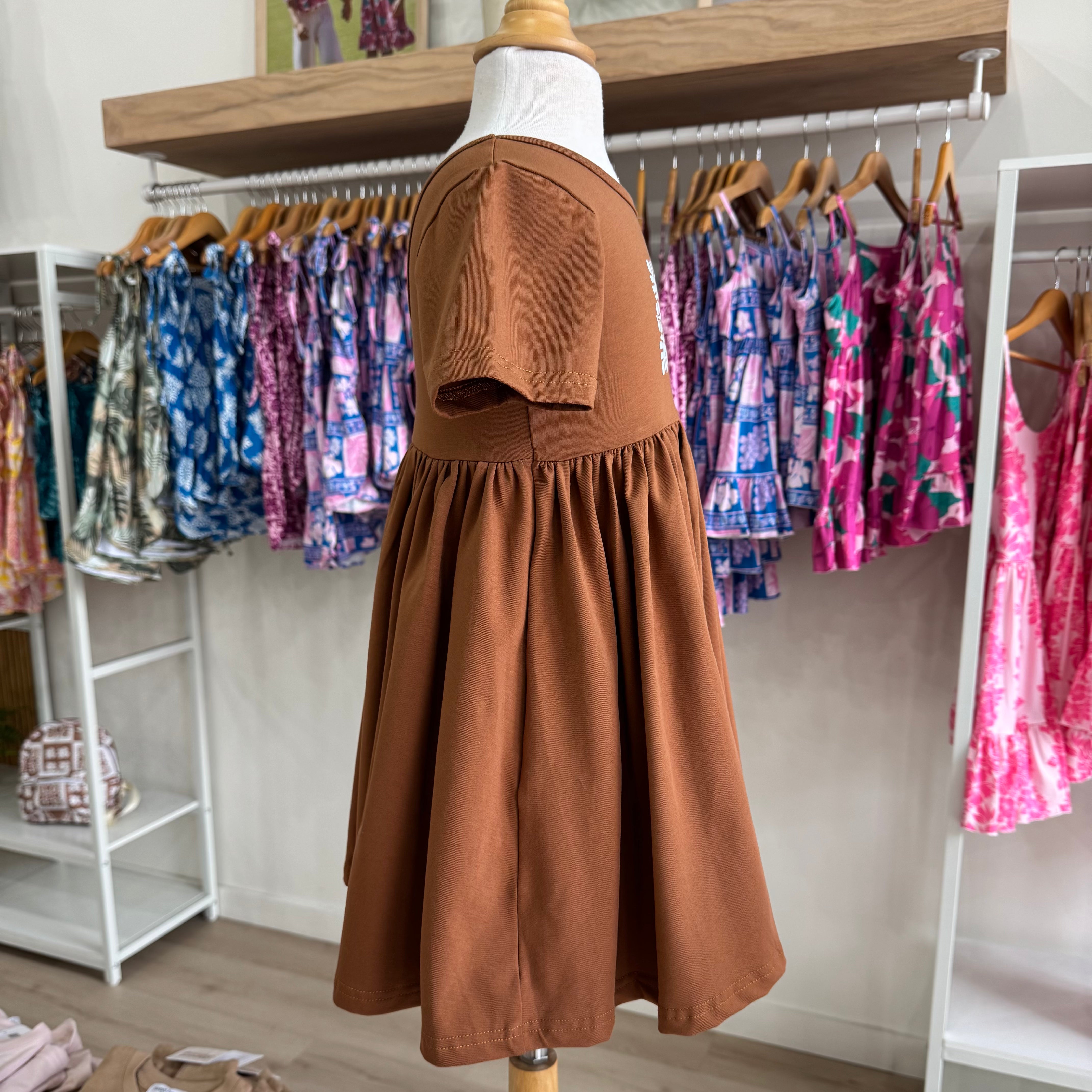 White Quilt Brown Dress
