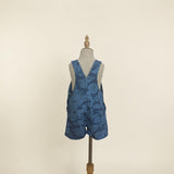 Midnight Blue Hibiscus Denim Short Overalls