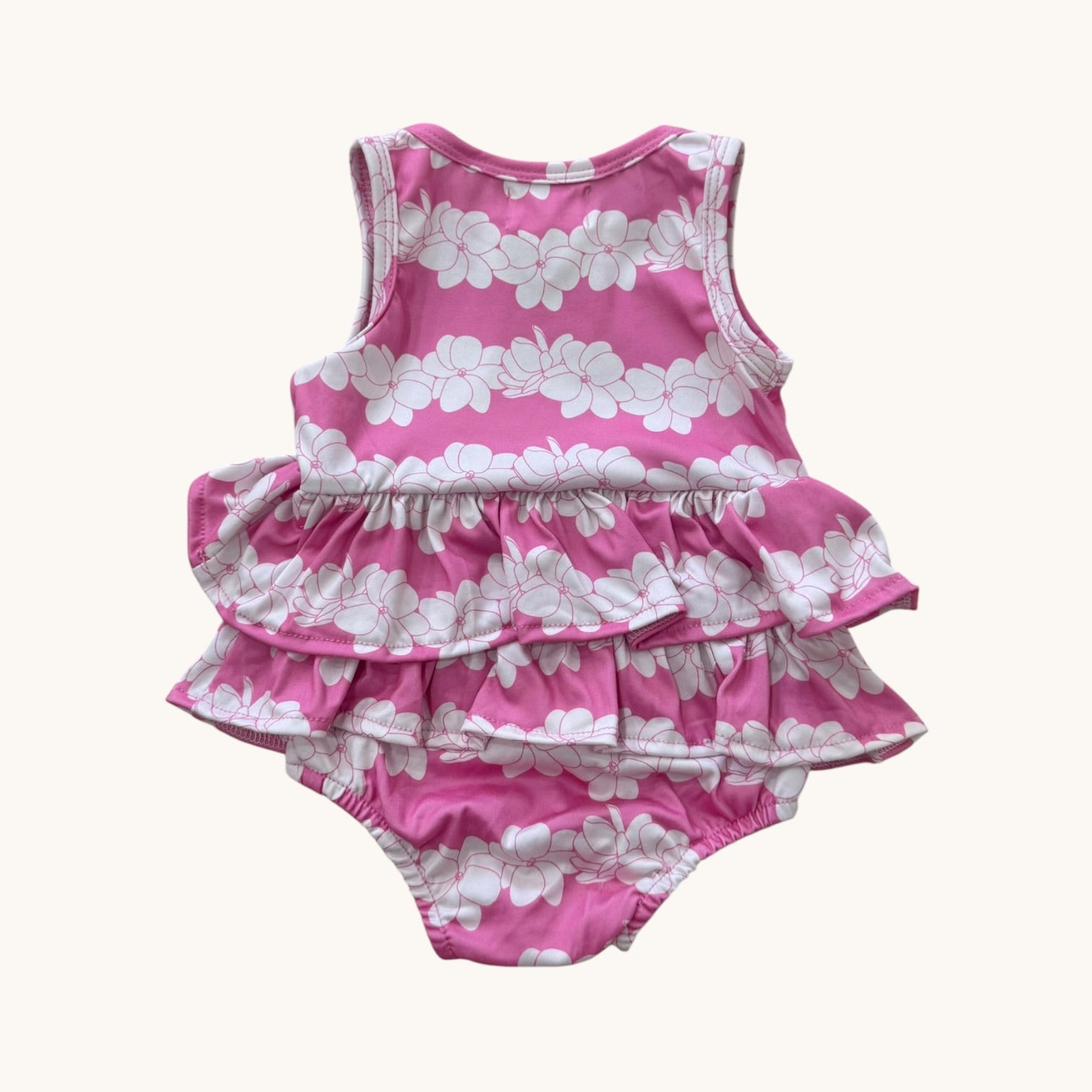 Pink Gardenia lei Ruffle Tank Romper