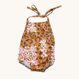 Cheetah Hibiscus Quilt Ruffle Halter Romper