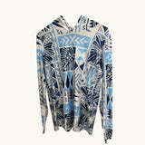 Adult Blue Tropical Kapa Dri Fit Hooded Long Sleeve Tee - Sweet Sweet Honey Hawaii
