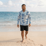 Adult Blue Tropical Kapa Dri Fit Hooded Long Sleeve Tee - Sweet Sweet Honey Hawaii