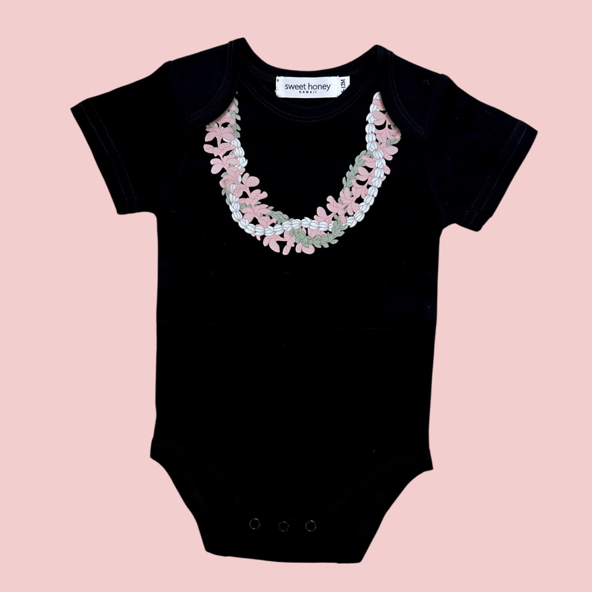 Aloha Lei Black Onesie - Sweet Sweet Honey Hawaii