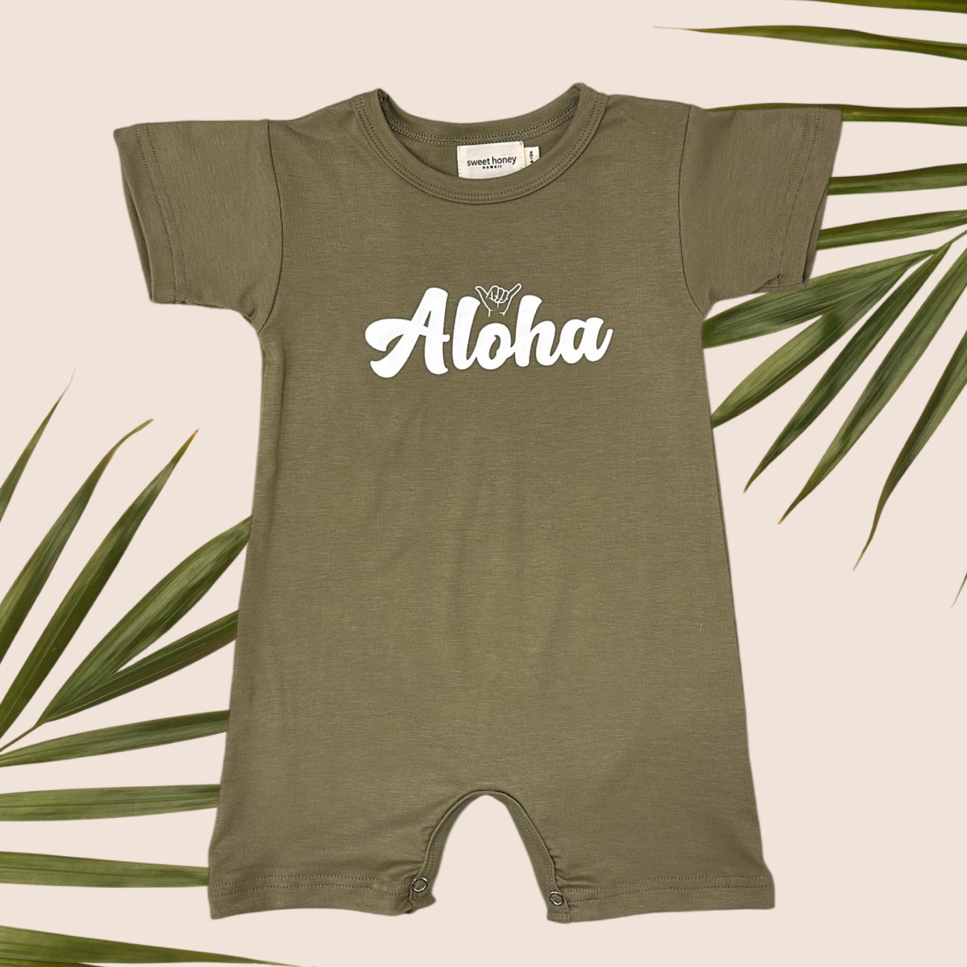 Aloha Shaka Olive Green Tee jumpsuit - Sweet Sweet Honey Hawaii