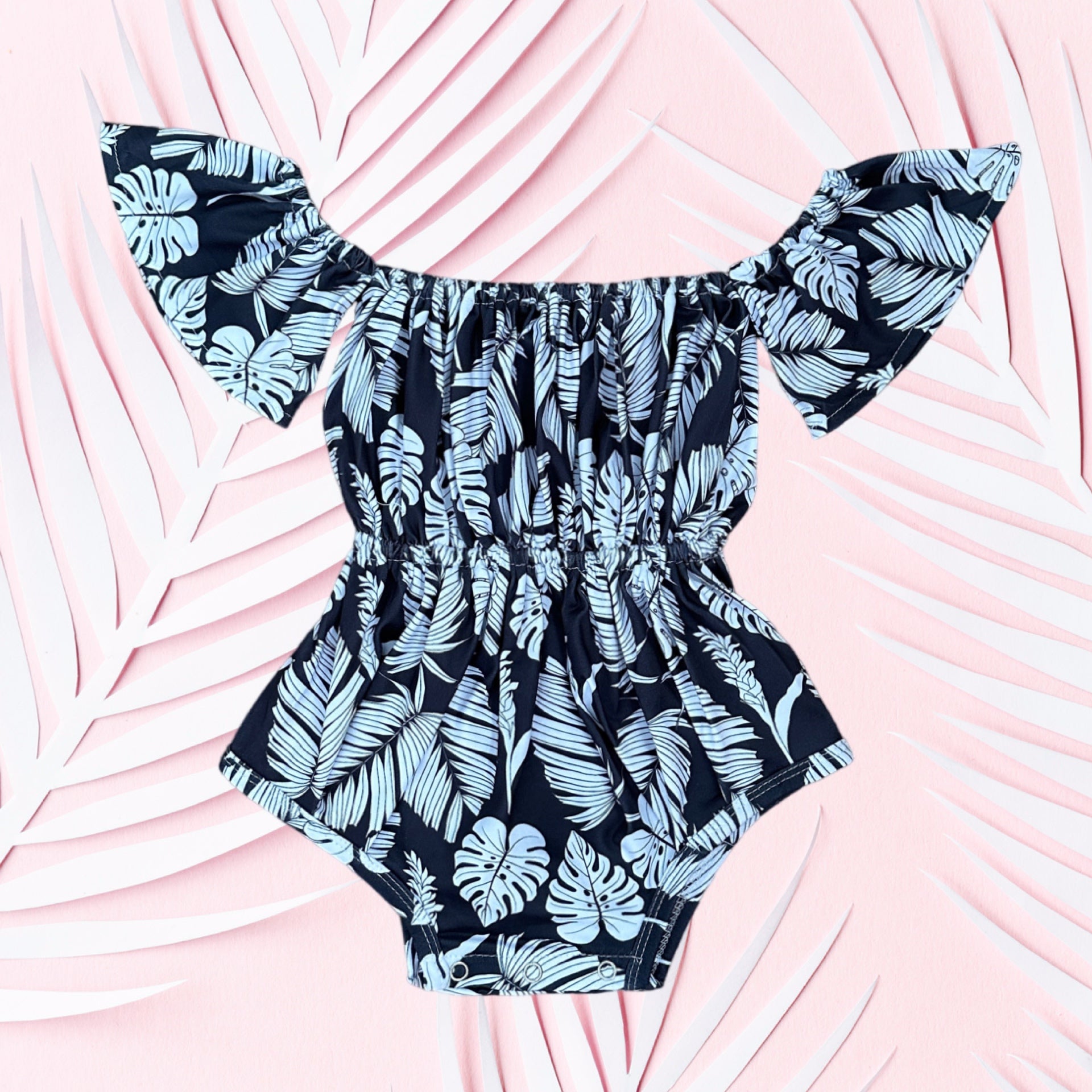 Black Palm Off the Shoulder Onesie - Sweet Sweet Honey Hawaii