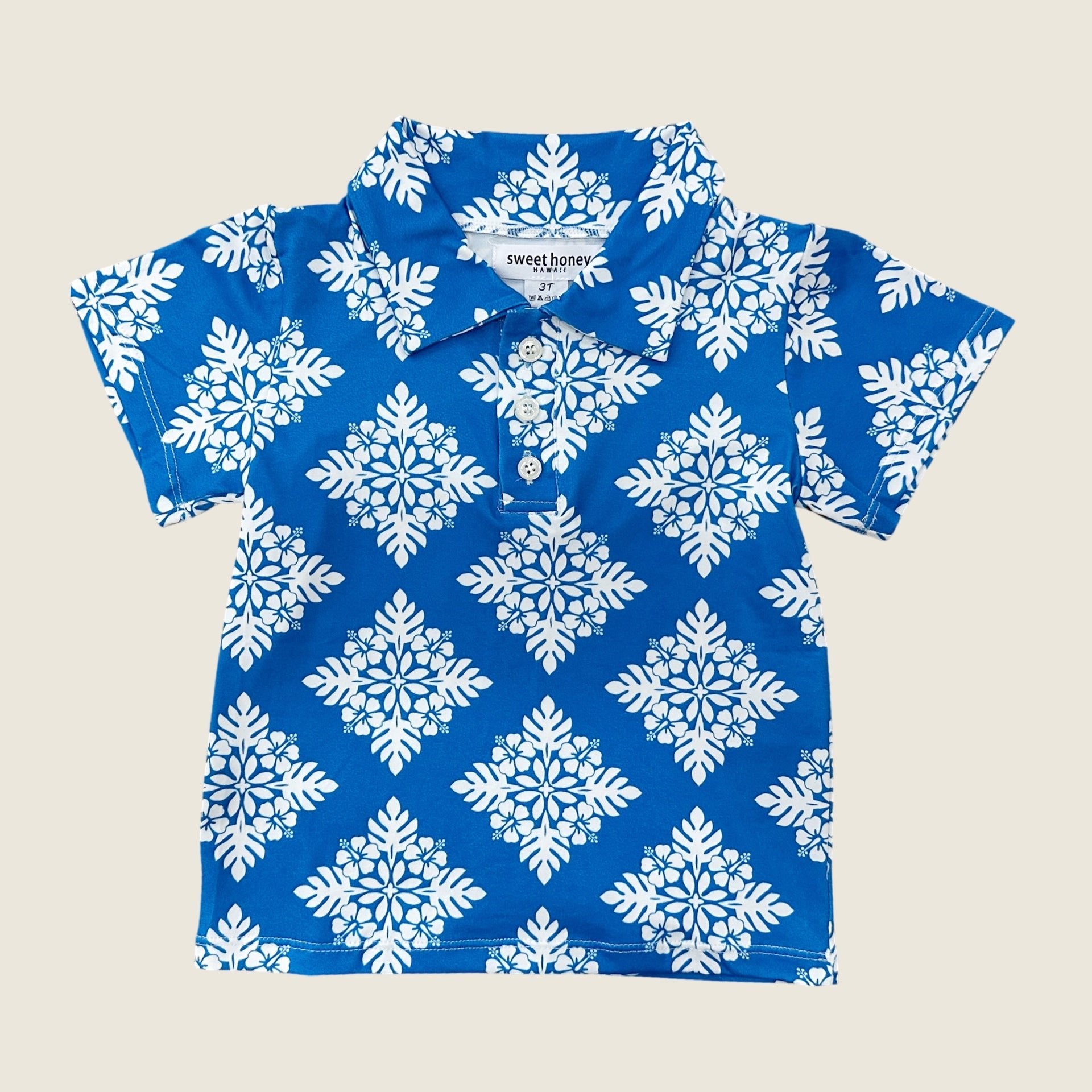 Blue Heritage Quilt collared shirt - Sweet Sweet Honey Hawaii