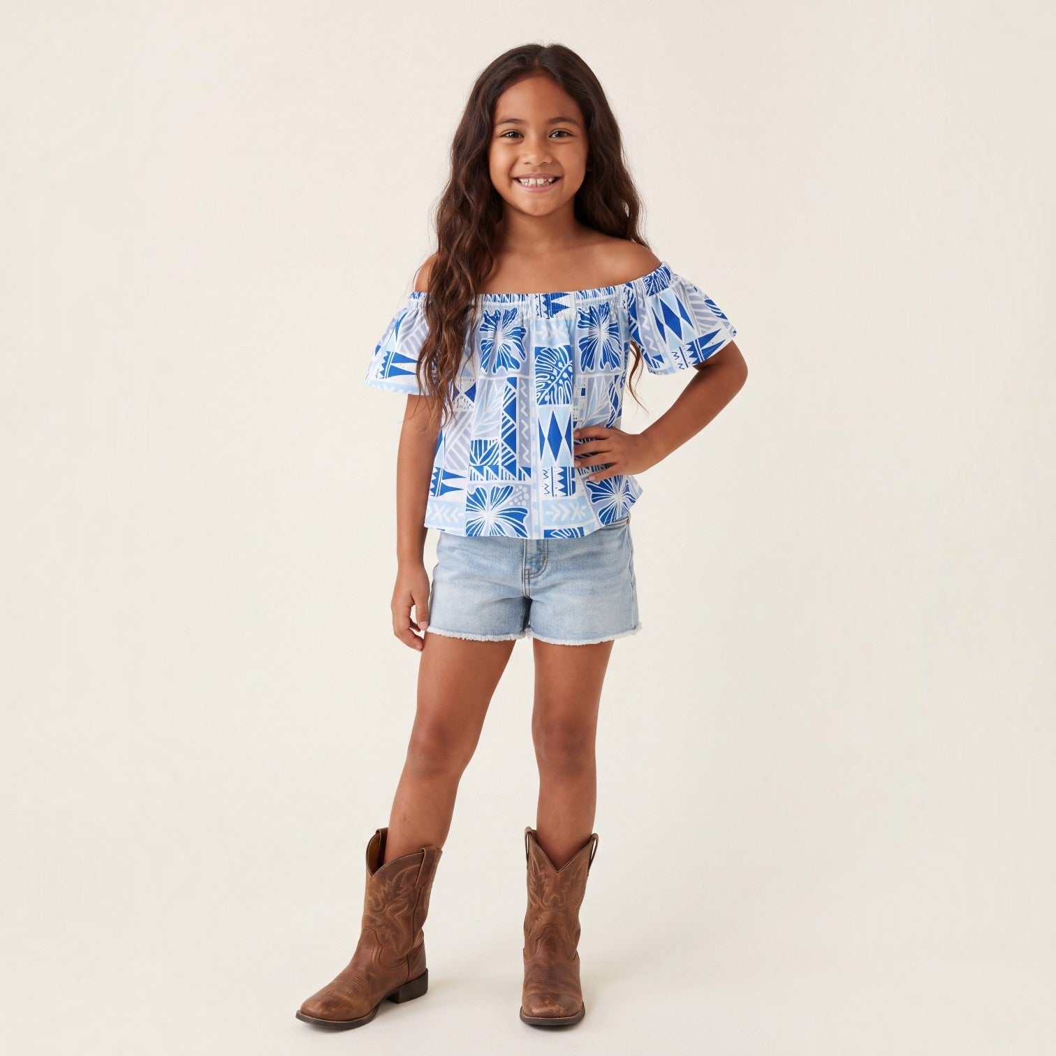 Blue Tropical Kapa Baby Doll Top - Sweet Sweet Honey Hawaii