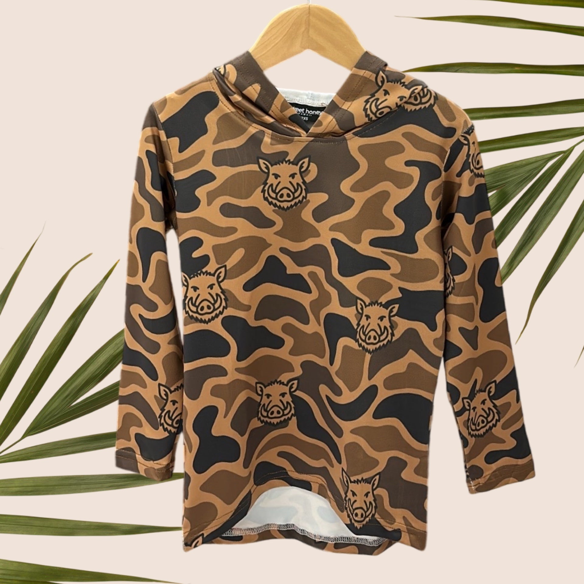 Brown Camo Boar Dri Fit hooded Long sleeve - Sweet Sweet Honey Hawaii