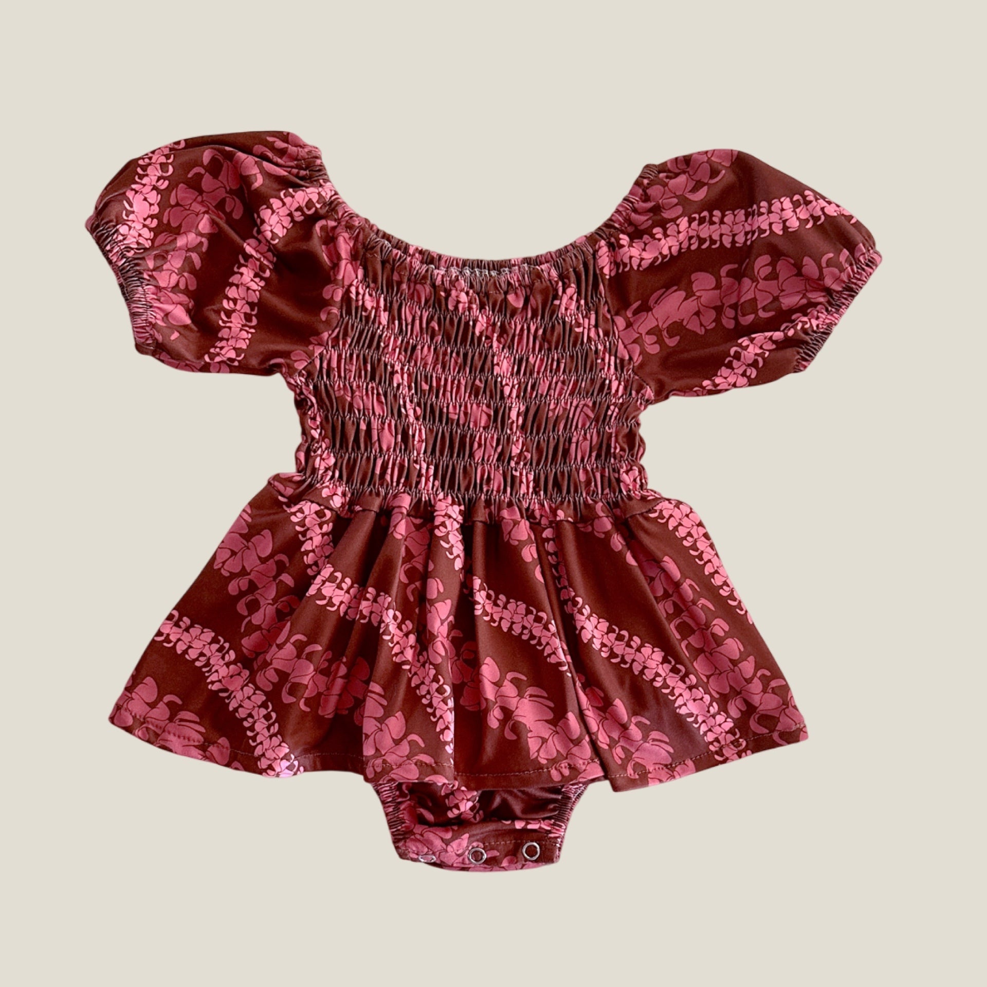 Brown Lei Puakenikeni Sleeved Melody Romper - Sweet Sweet Honey Hawaii