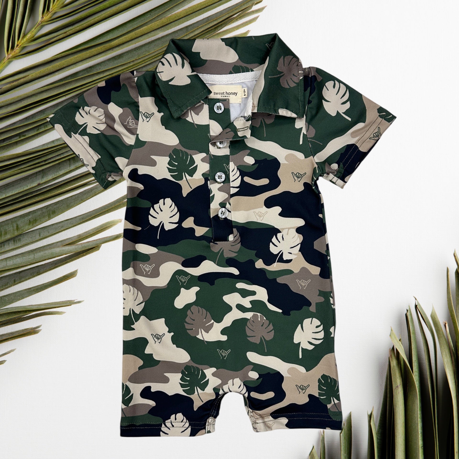 Camo Monstera Collared Jumpsuit - Sweet Sweet Honey Hawaii