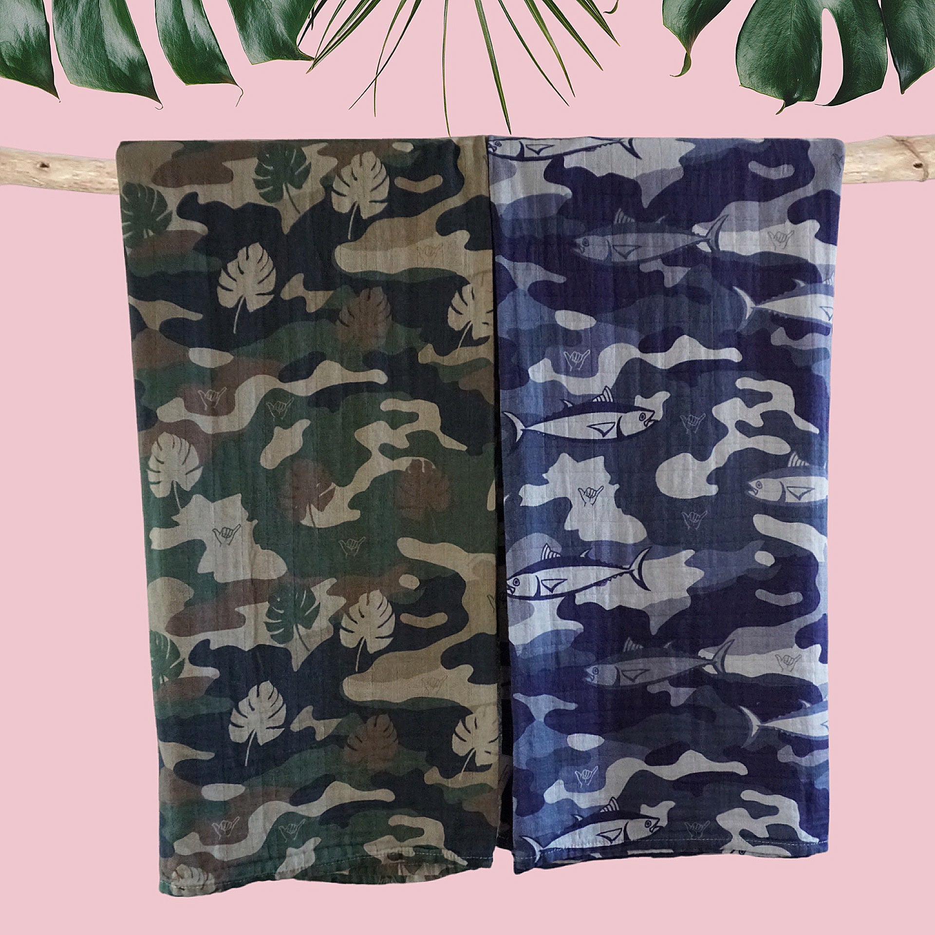 Camo shaka monstera Bamboo Swaddle Blanket - Sweet Sweet Honey Hawaii