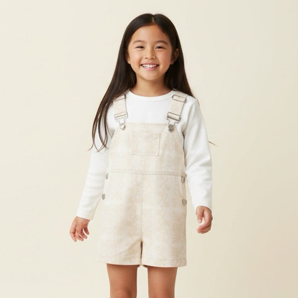 Cream Denim Quilt Short Overalls - Sweet Sweet Honey Hawaii