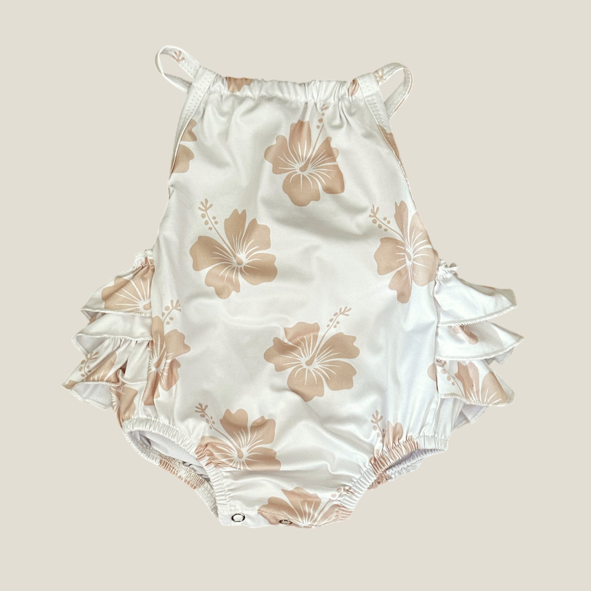 Cream Hibiscus Ruffle Halter Romper - Sweet Sweet Honey Hawaii