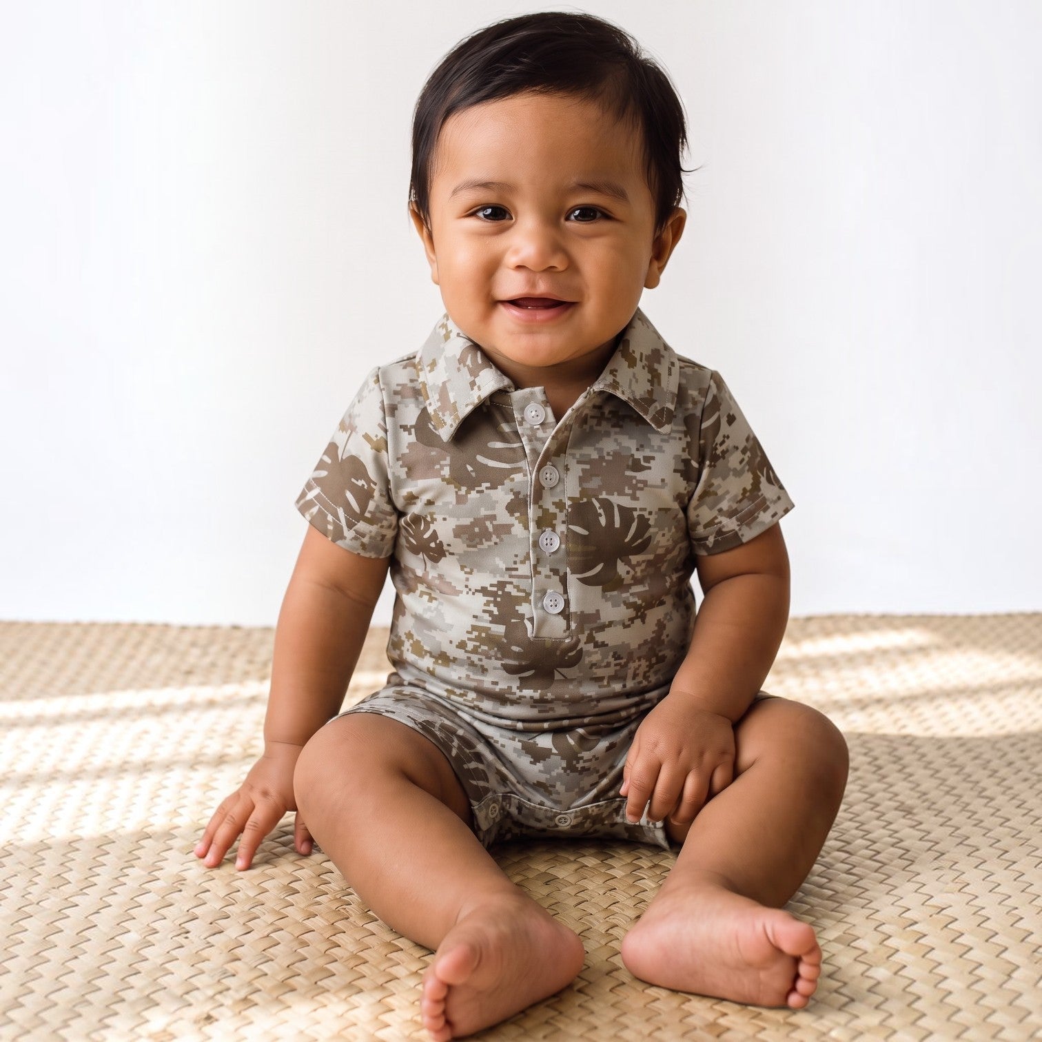 Digital Camo Monstera Collared Jumpsuit - Sweet Sweet Honey Hawaii