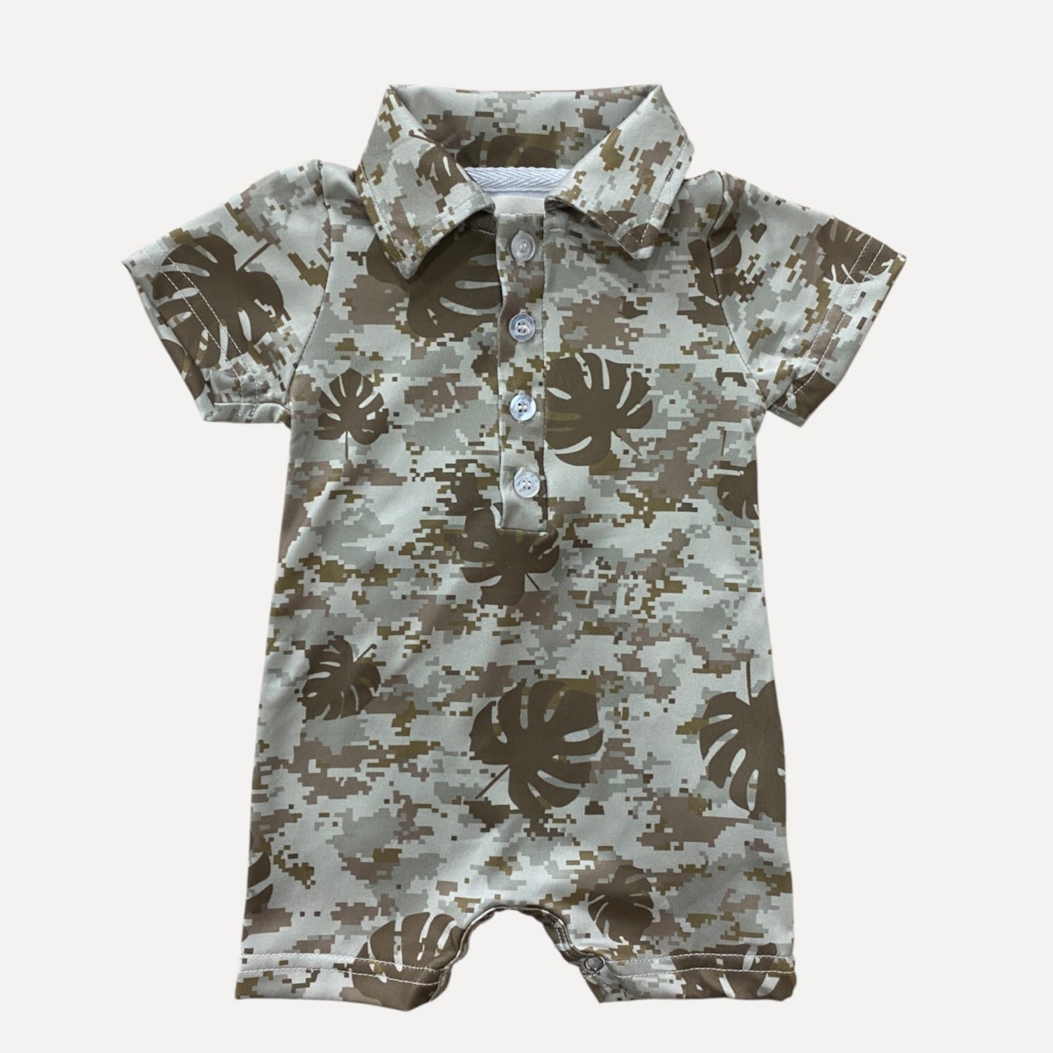 Digital Camo Monstera Collared Jumpsuit - Sweet Sweet Honey Hawaii