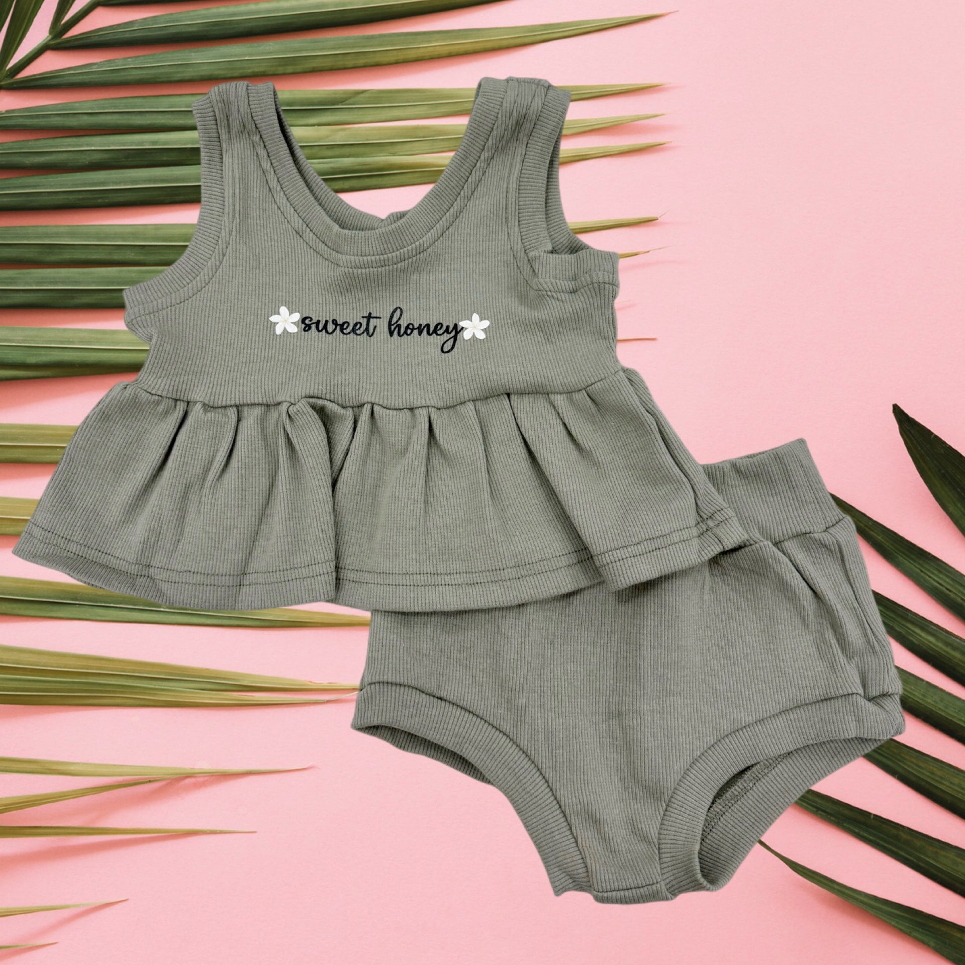 Forest Green Peplum Tank Set - Sweet Sweet Honey Hawaii