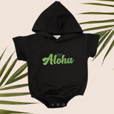 Green Aloha Shaka Black hooded onesie - Sweet Sweet Honey Hawaii