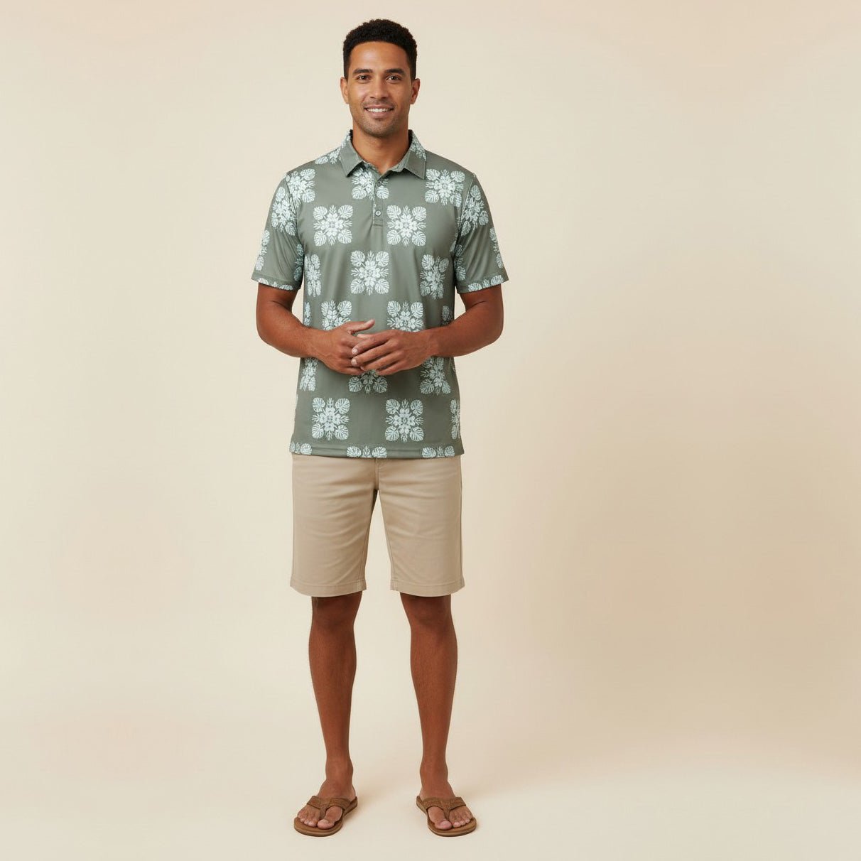 Green 'Ilima Quilt Men's collared Shirt - Sweet Sweet Honey Hawaii