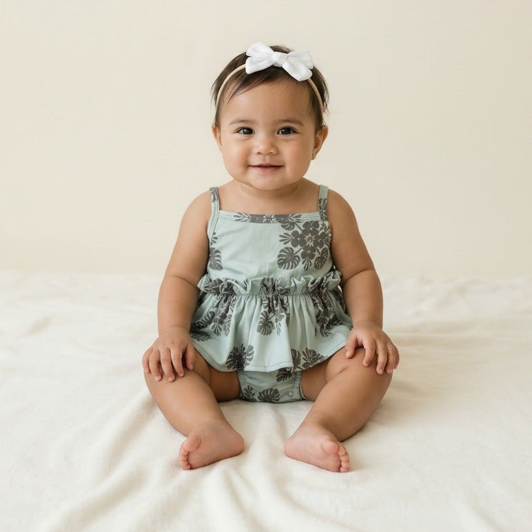 Green 'Ilima Quilt Thin strap Onesie - Sweet Sweet Honey Hawaii