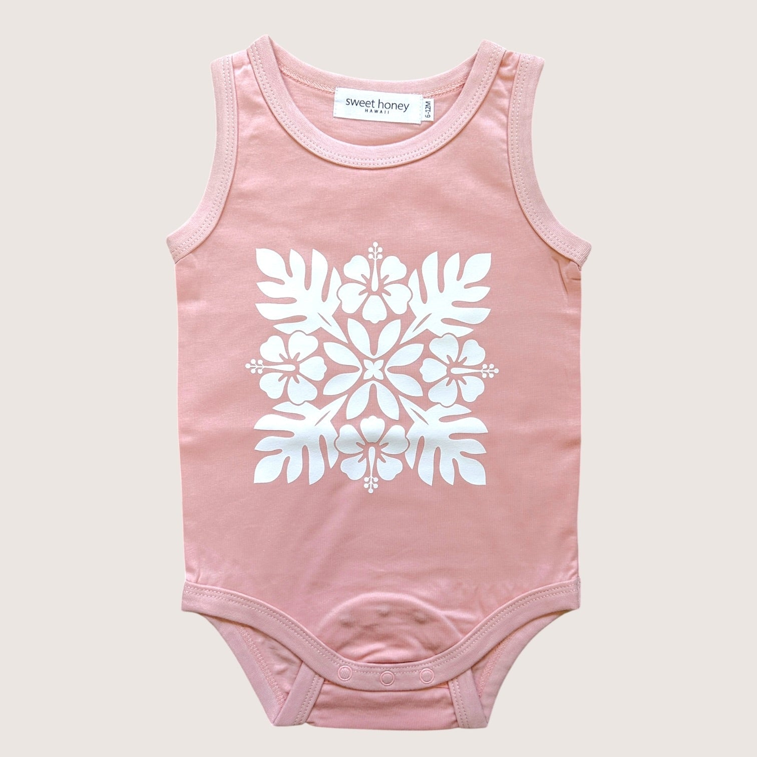 Hibiscus Quilt Pink Tank onesie - Sweet Sweet Honey Hawaii
