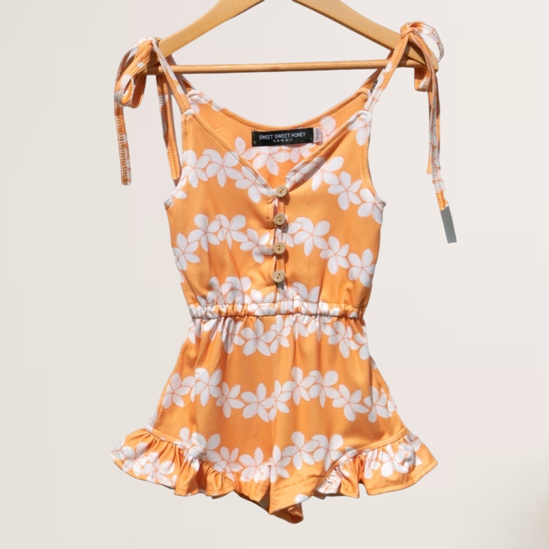 Honey Plumeria Shoulder Tie Romper - Sweet Sweet Honey Hawaii