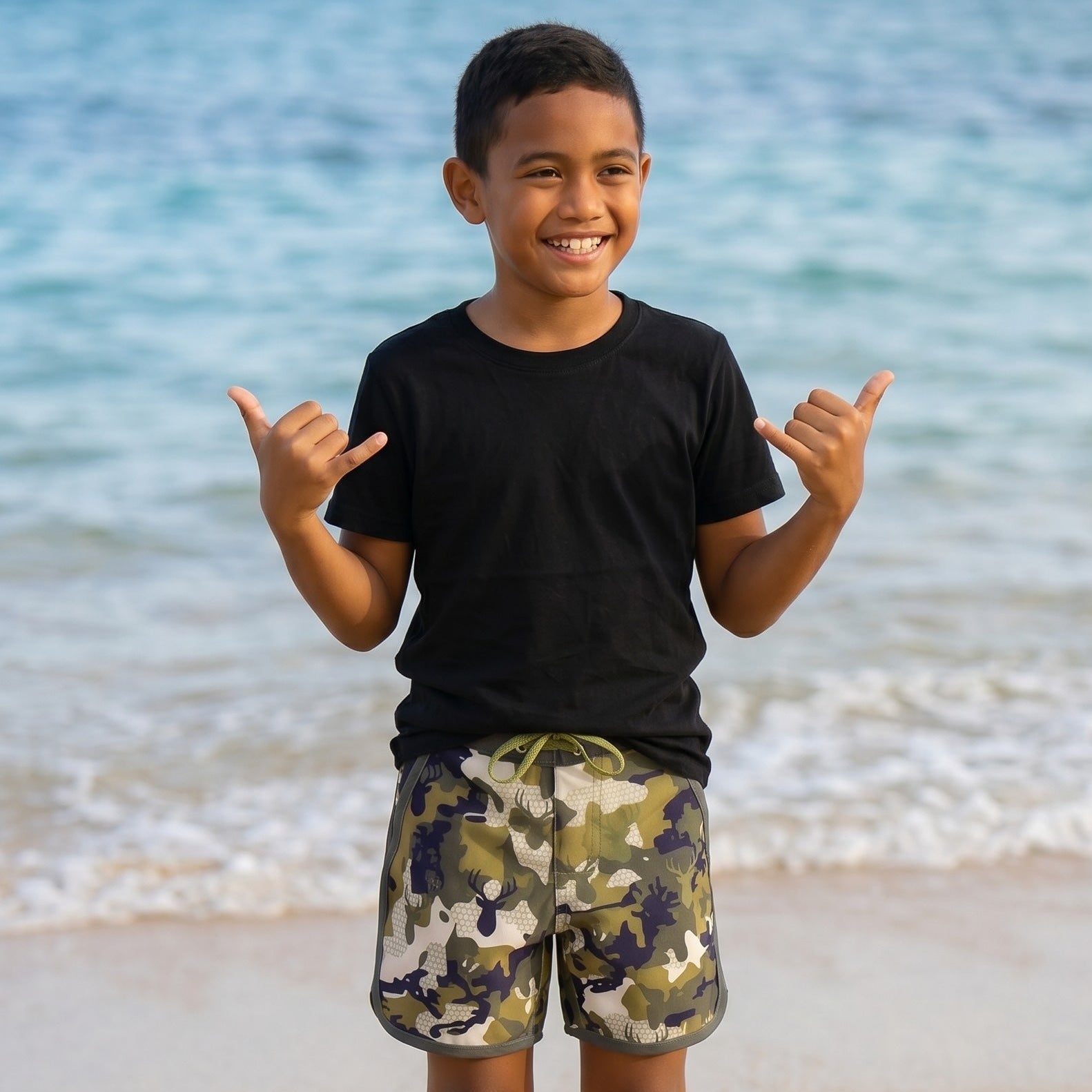 Island Stag Camo Boys Boardies - Sweet Sweet Honey Hawaii