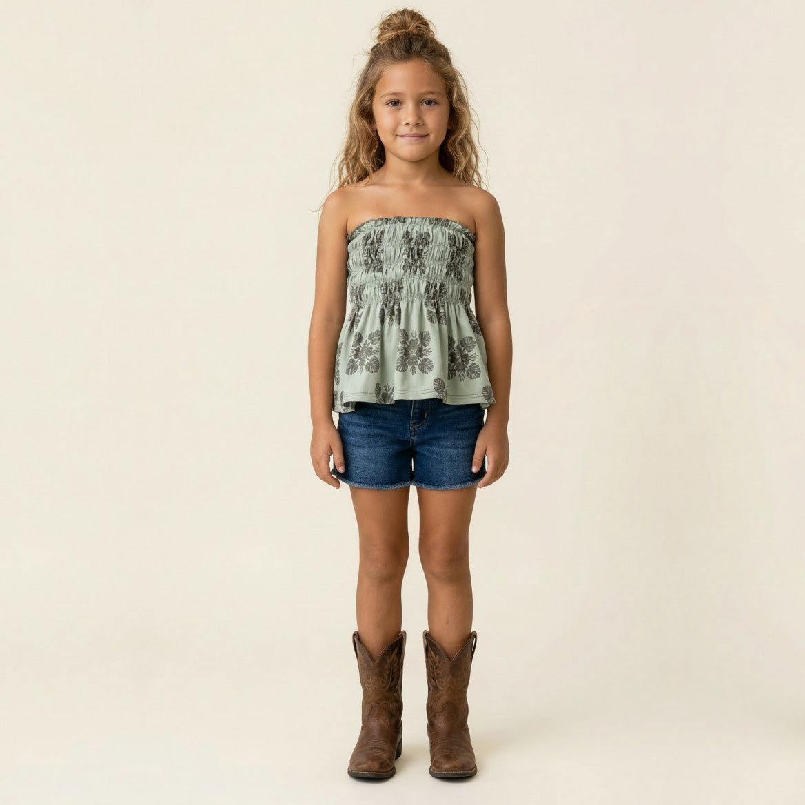 Kid's Green 'Ilima Quilt Ka'a Tube Top - Sweet Sweet Honey Hawaii