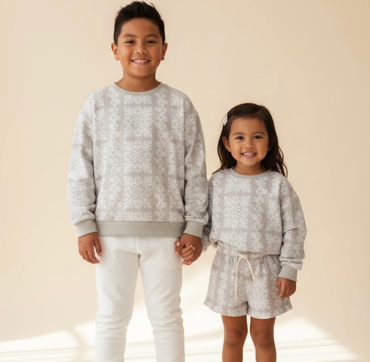 Kid's Grey Quilt Crewneck Sweater - Sweet Sweet Honey Hawaii