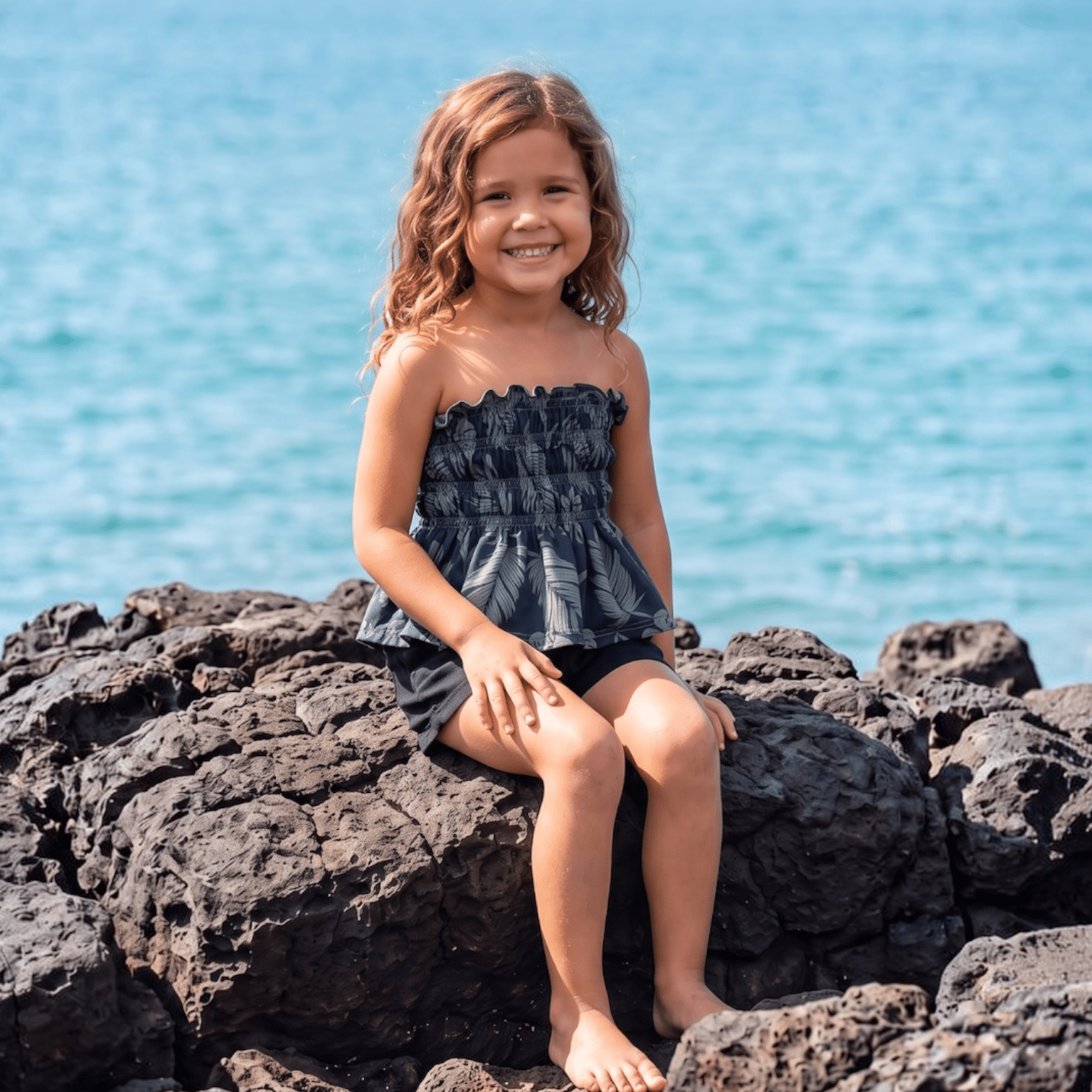 Kid's Midnight Palm Ka'a Tube Top - Sweet Sweet Honey Hawaii