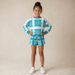 Kid's White (Teal Quilt) Crewneck Sweater - Sweet Sweet Honey Hawaii