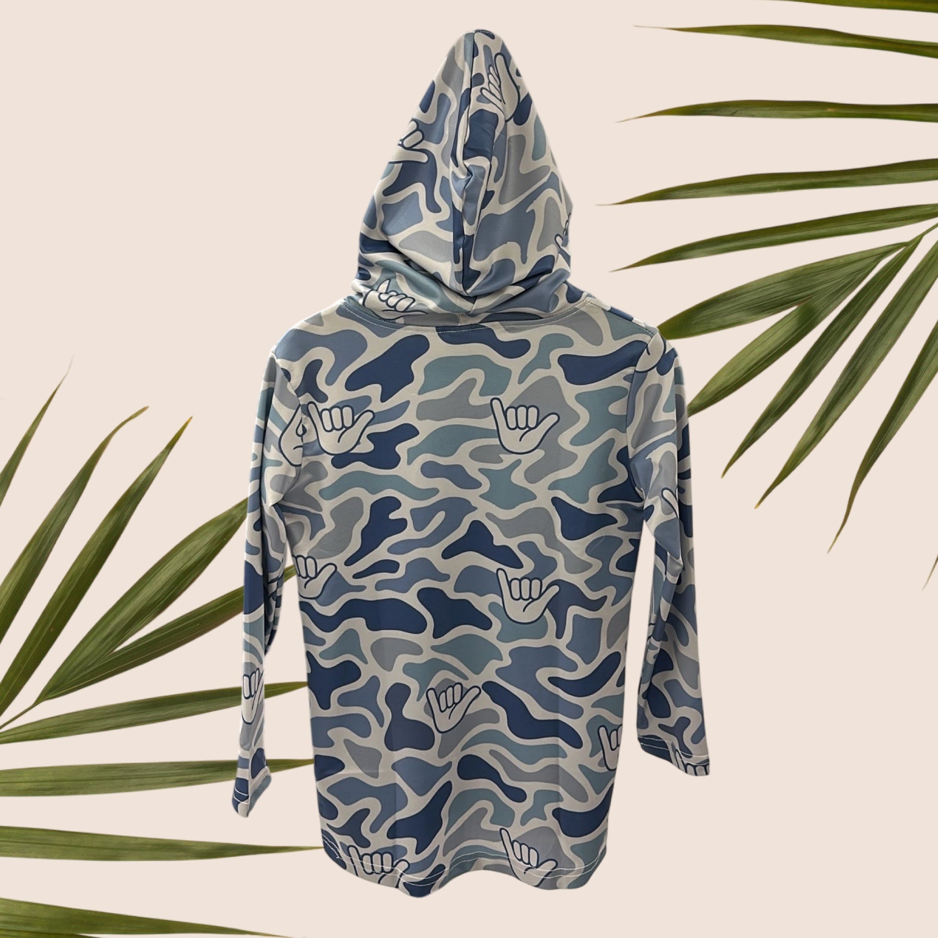 Mens Blue Camo Shaka Dri Fit Hooded Long Sleeve Tee - Sweet Sweet Honey Hawaii