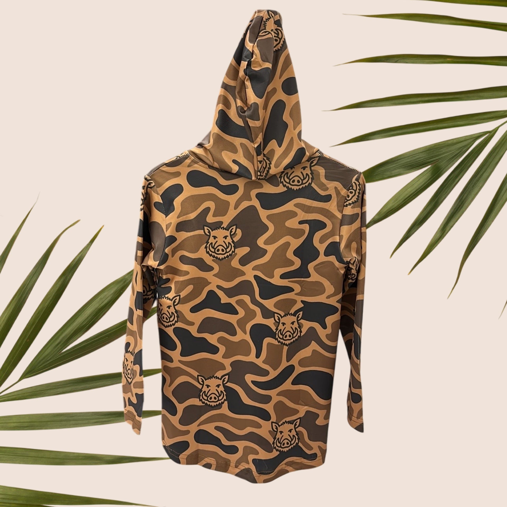 Mens Brown Camo Boar Dri Fit Hooded Long Sleeve Tee - Sweet Sweet Honey Hawaii
