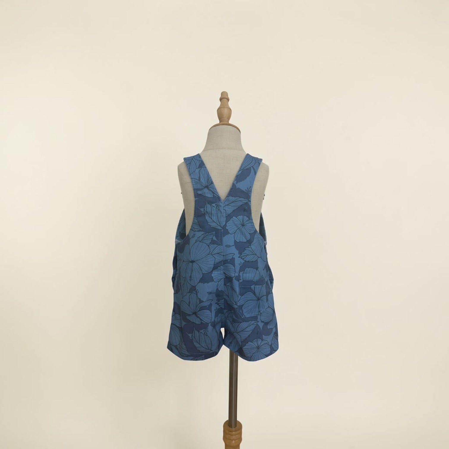 Midnight Blue Hibiscus Denim Short Overalls - Sweet Sweet Honey Hawaii