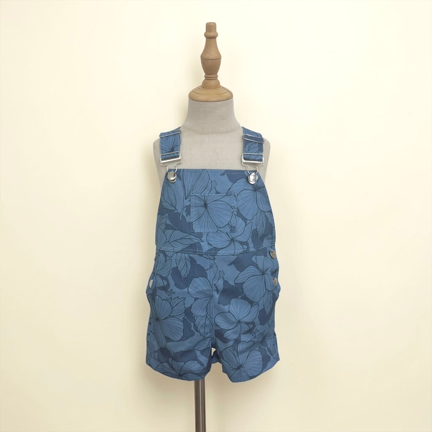 Midnight Blue Hibiscus Denim Short Overalls - Sweet Sweet Honey Hawaii