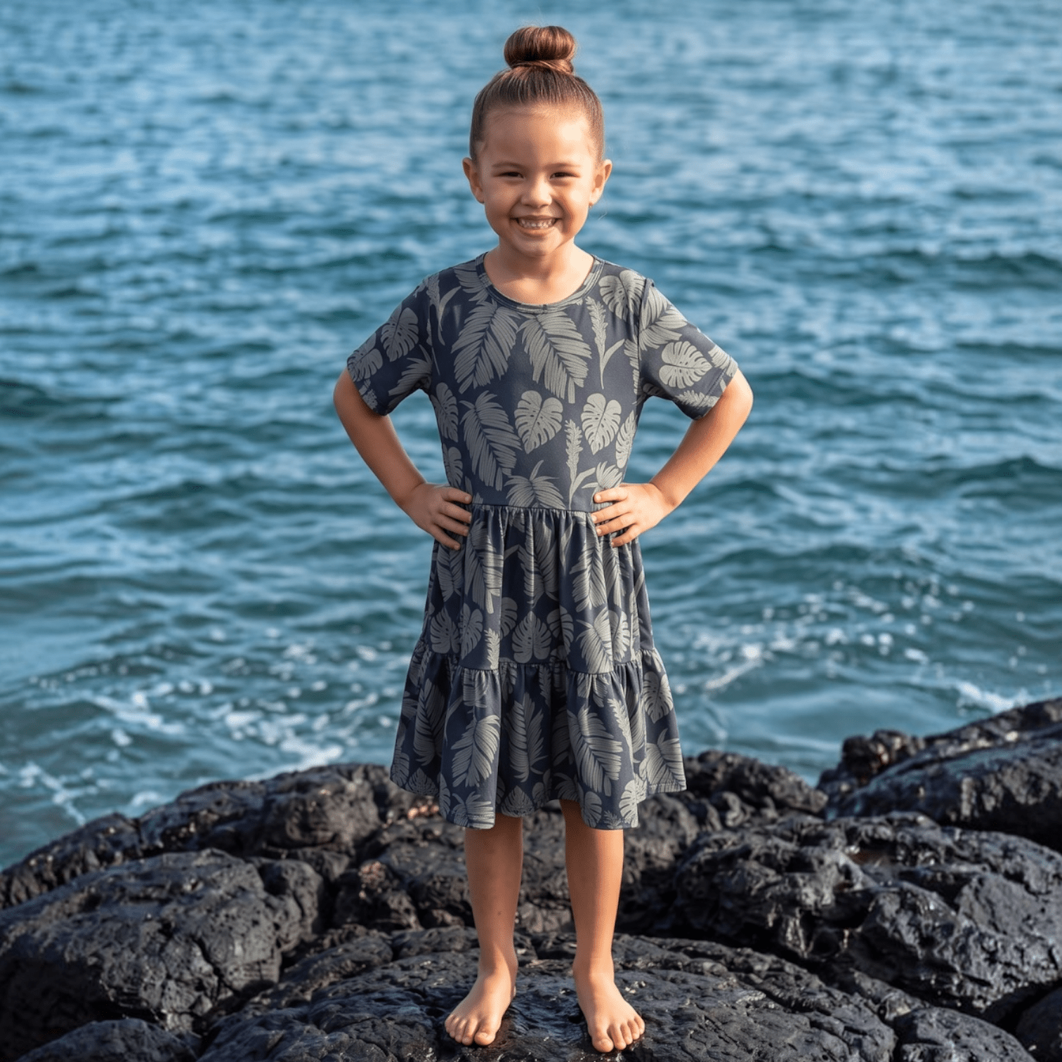 Midnight Palm Tee Dress - Sweet Sweet Honey Hawaii