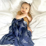 Navy Shaka Bamboo Swaddle Blanket - Sweet Sweet Honey Hawaii