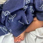 Navy Shaka Bamboo Swaddle Blanket - Sweet Sweet Honey Hawaii