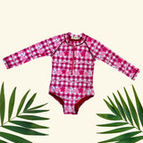 Pua Lei magenta Gingham Long Sleeve Swimsuit