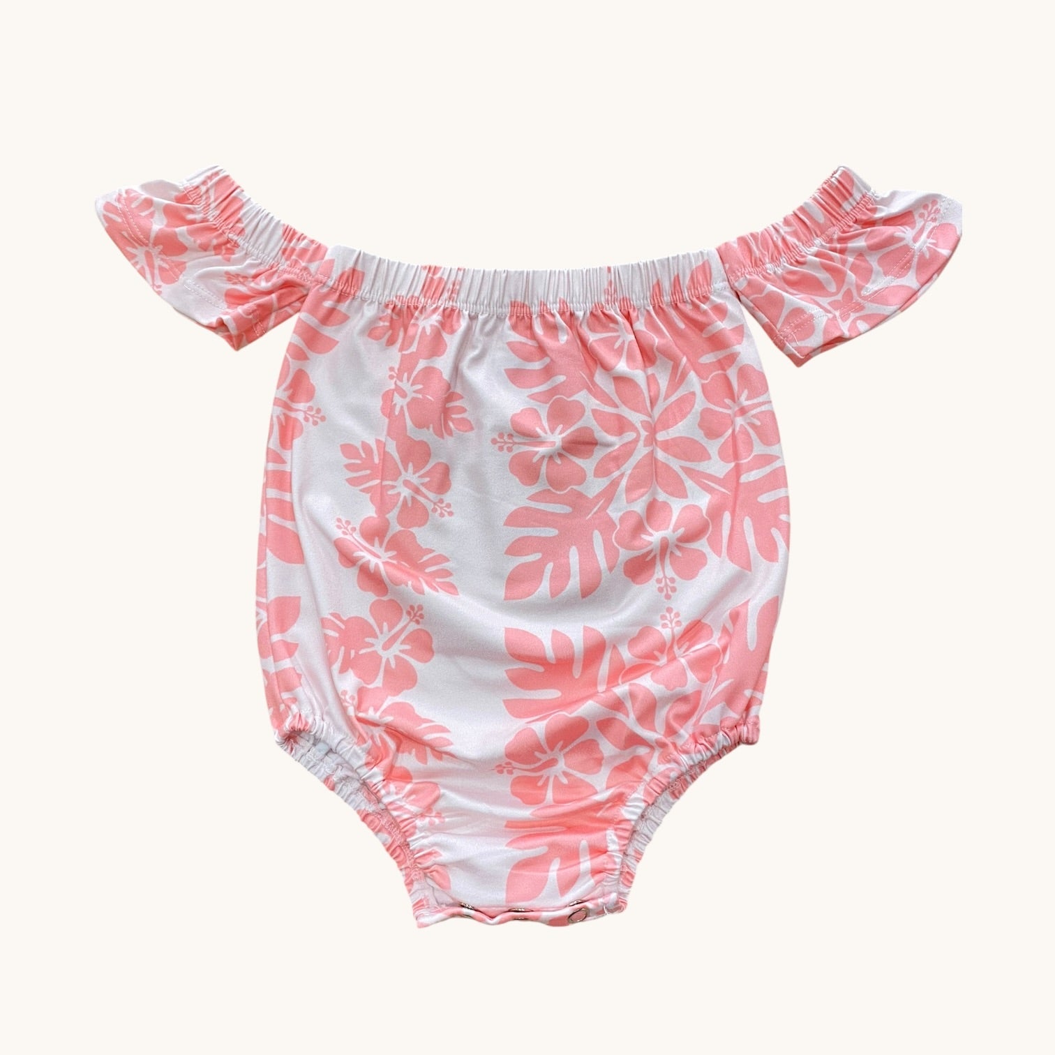 Pink/White Hibiscus Quilt Off the shoulder Onesie - Sweet Sweet Honey Hawaii