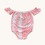 Pink/White Hibiscus Quilt Off the shoulder Onesie - Sweet Sweet Honey Hawaii