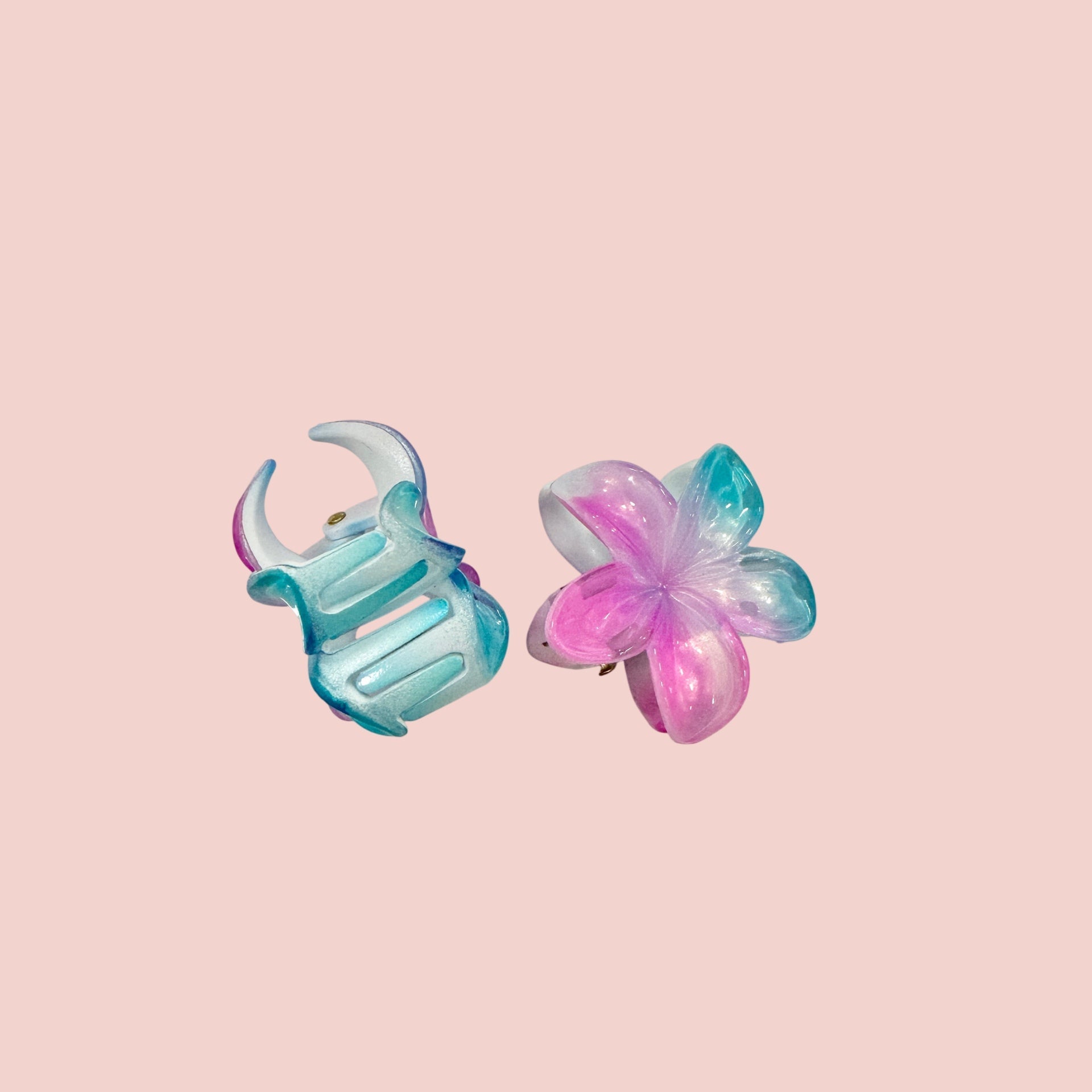 Plumeria Mini Clip: Aqua/Pink - Sweet Sweet Honey Hawaii