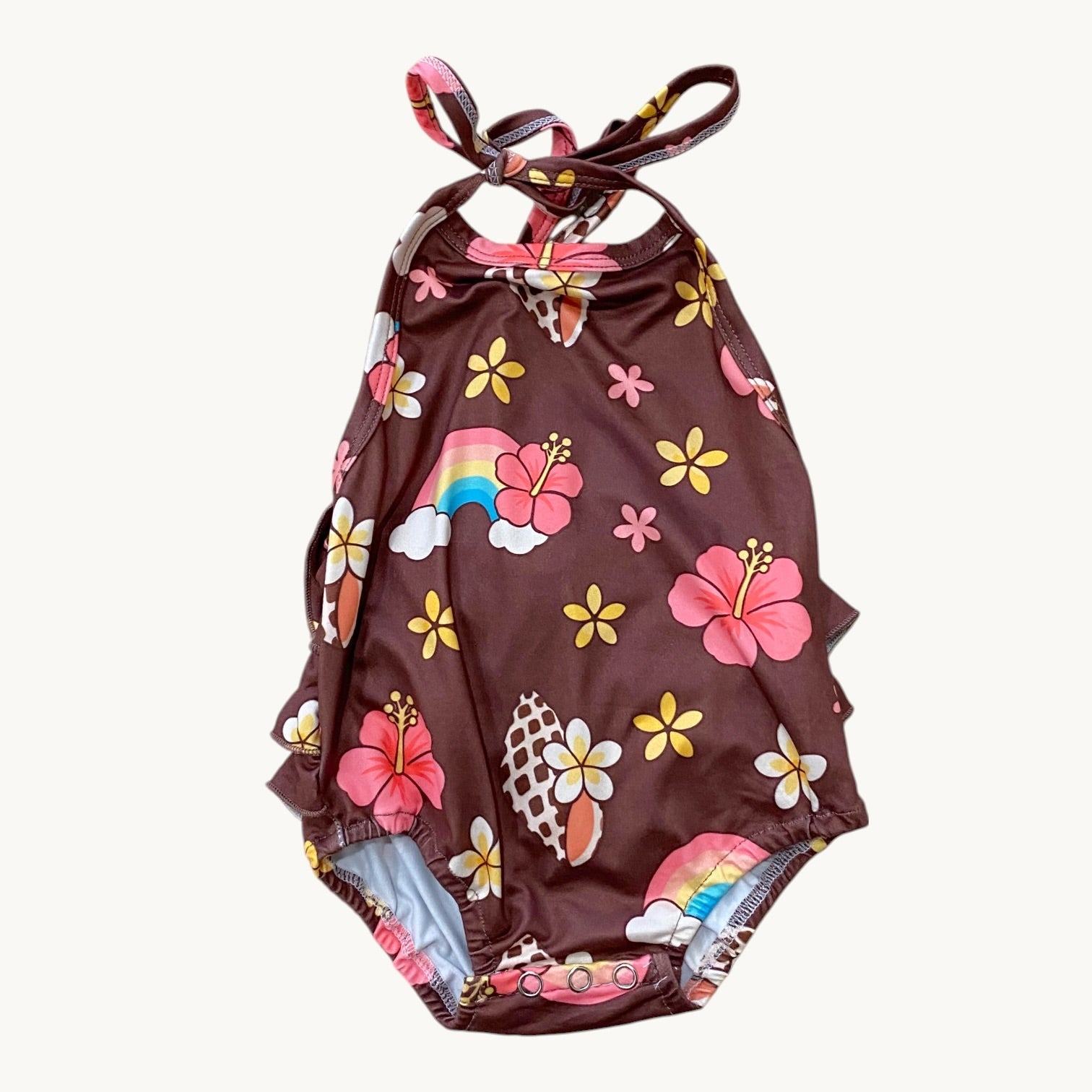 Rainbow and Seashells Ruffle Halter Romper - Sweet Sweet Honey Hawaii