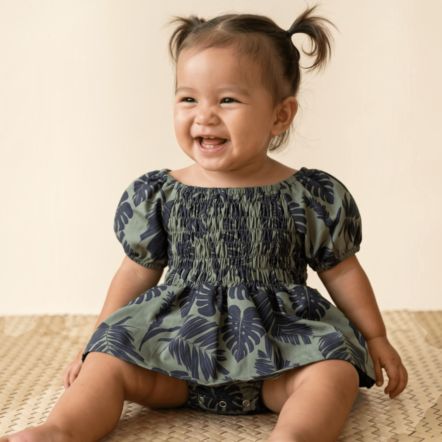 Sage Palm Sleeved Melody Romper - Sweet Sweet Honey Hawaii