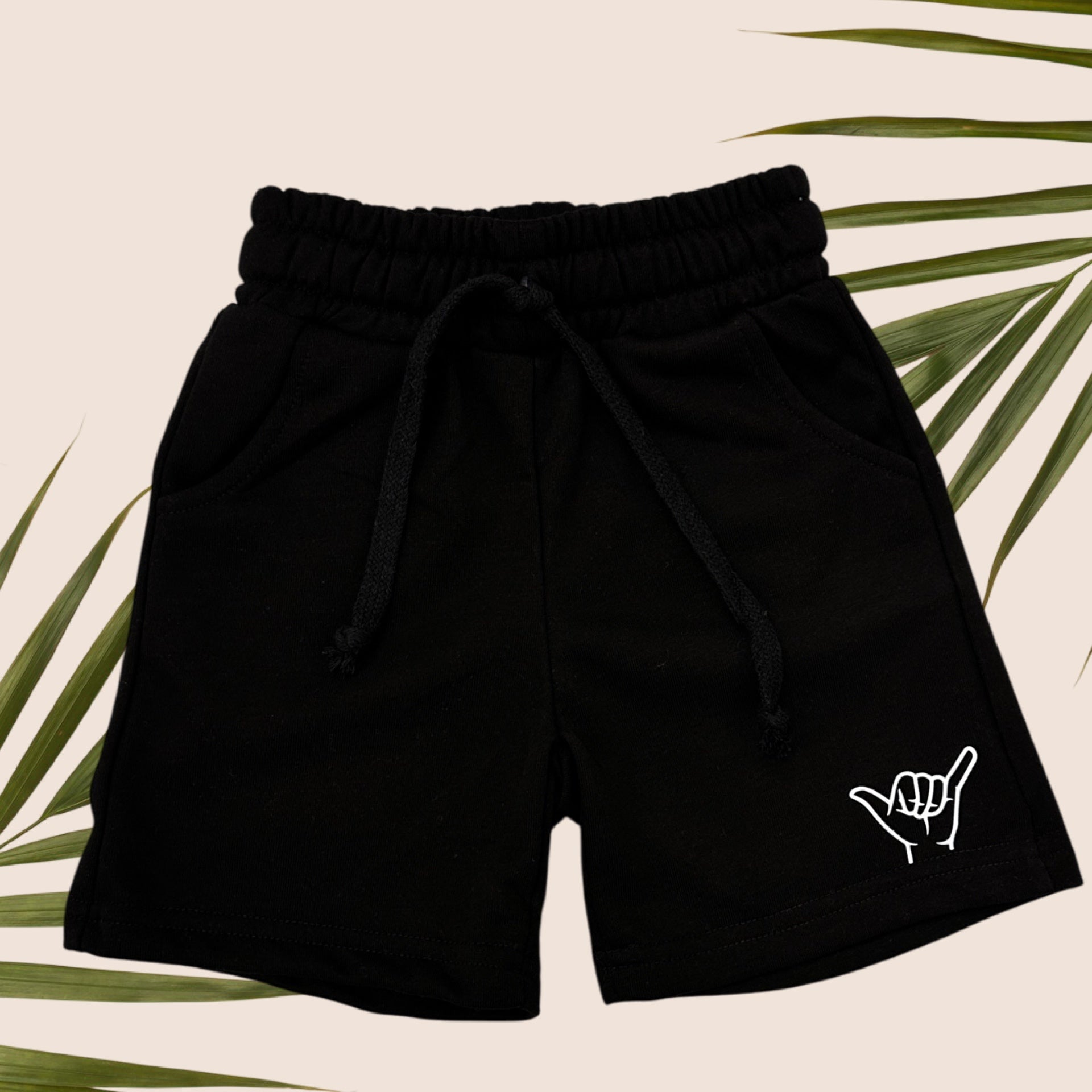 Shaka Black Cotton Shorts - Sweet Sweet Honey Hawaii