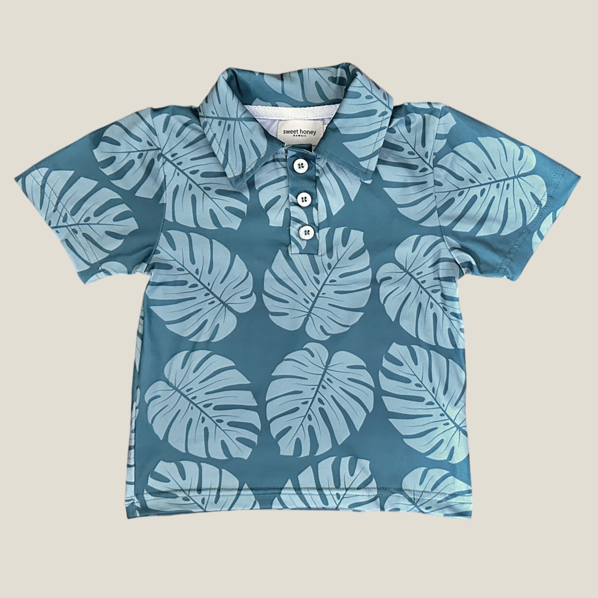 Teal Monstera collared shirt - Sweet Sweet Honey Hawaii