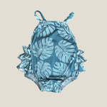 Teal Monstera Ruffle Halter Romper - Sweet Sweet Honey Hawaii