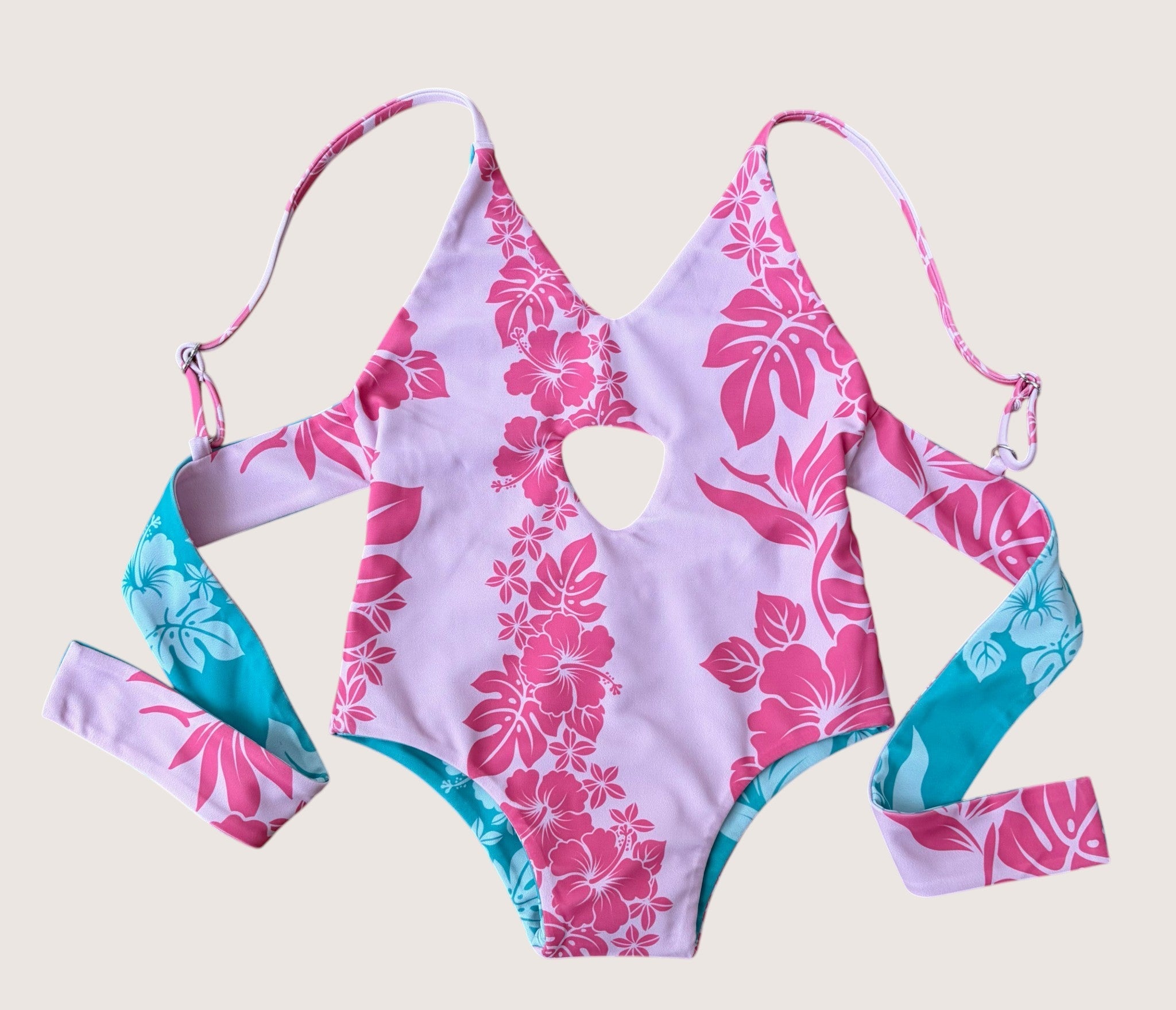 Teal/Pink Mauna Lani Peek - a - Boo reversible Swimsuit - Sweet Sweet Honey Hawaii