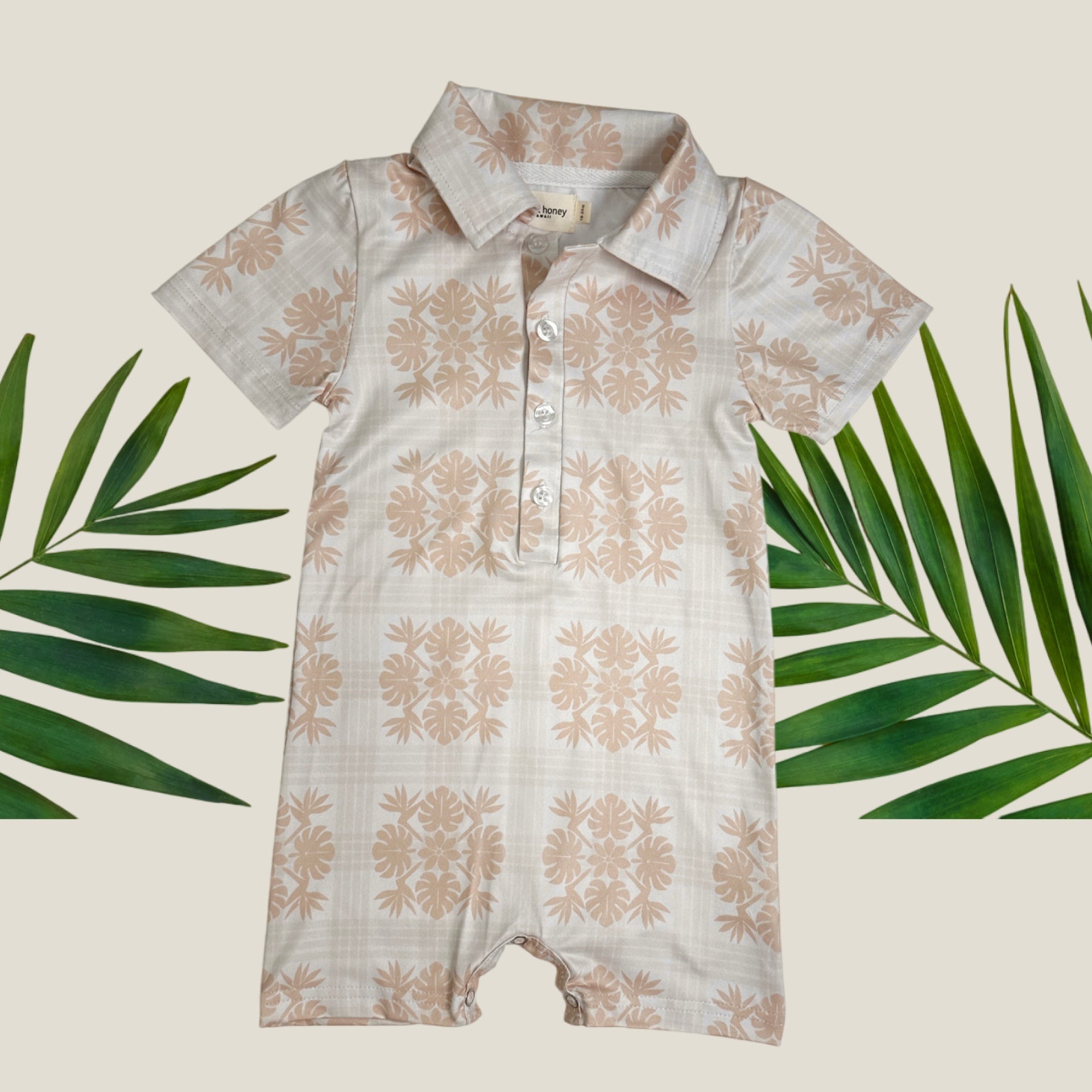 Tropical Cream Palaka Collared Jumpsuit - Sweet Sweet Honey Hawaii