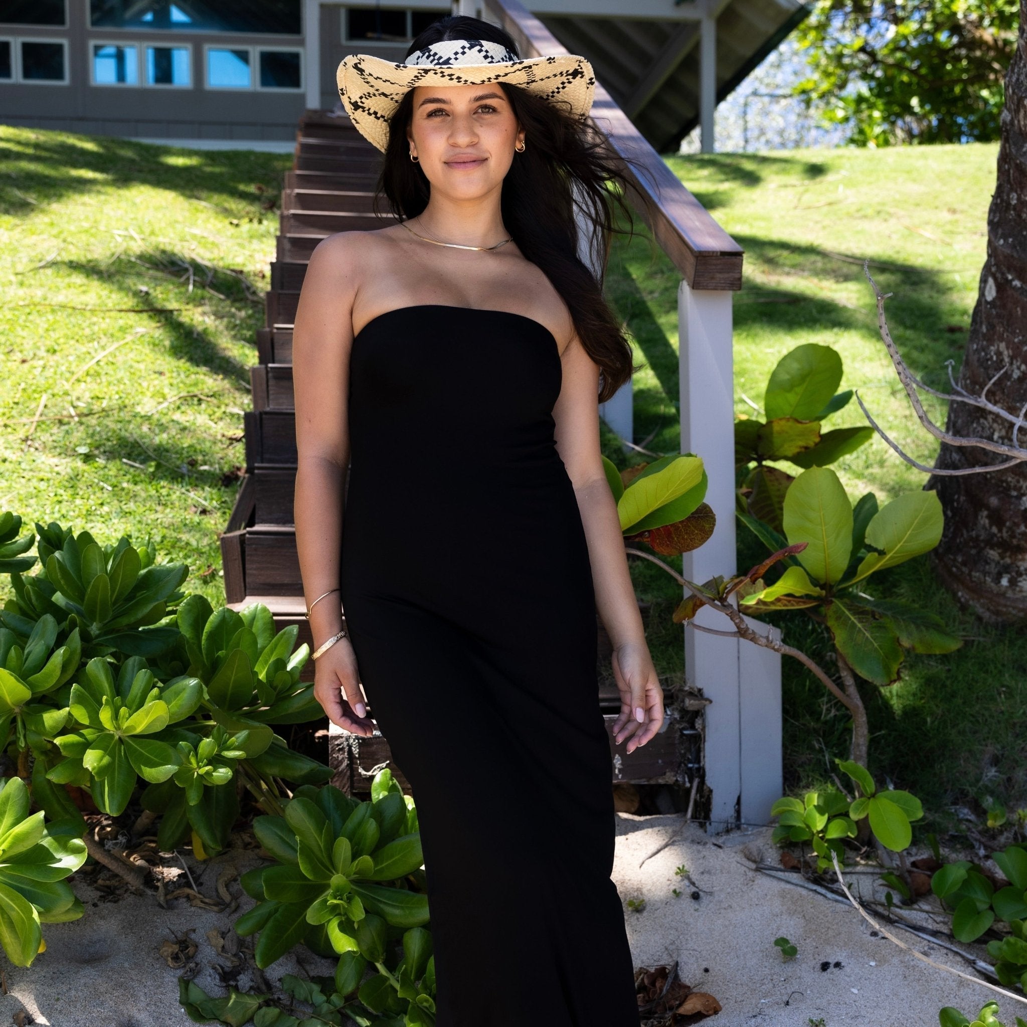 Women's Black Palm Tube Maxi Dress - Sweet Sweet Honey Hawaii